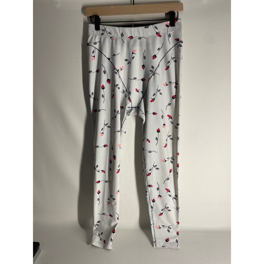 Adam Selman French Cut High Rise Leggings White Rose Print Women's size Large